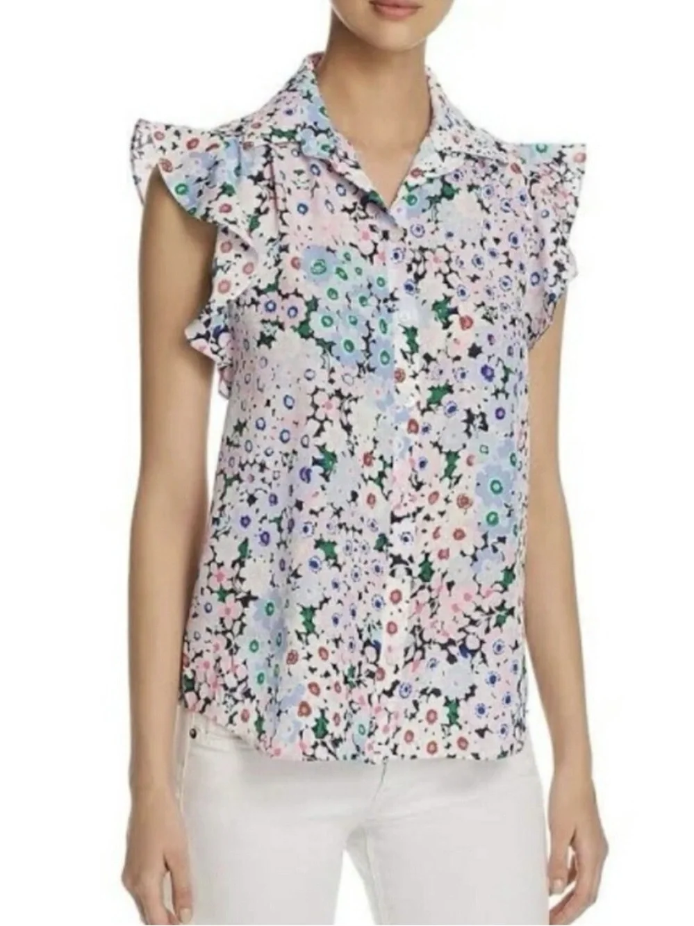 kate spade Pastel Multi Floral Ruffle-Sleeve Dress
